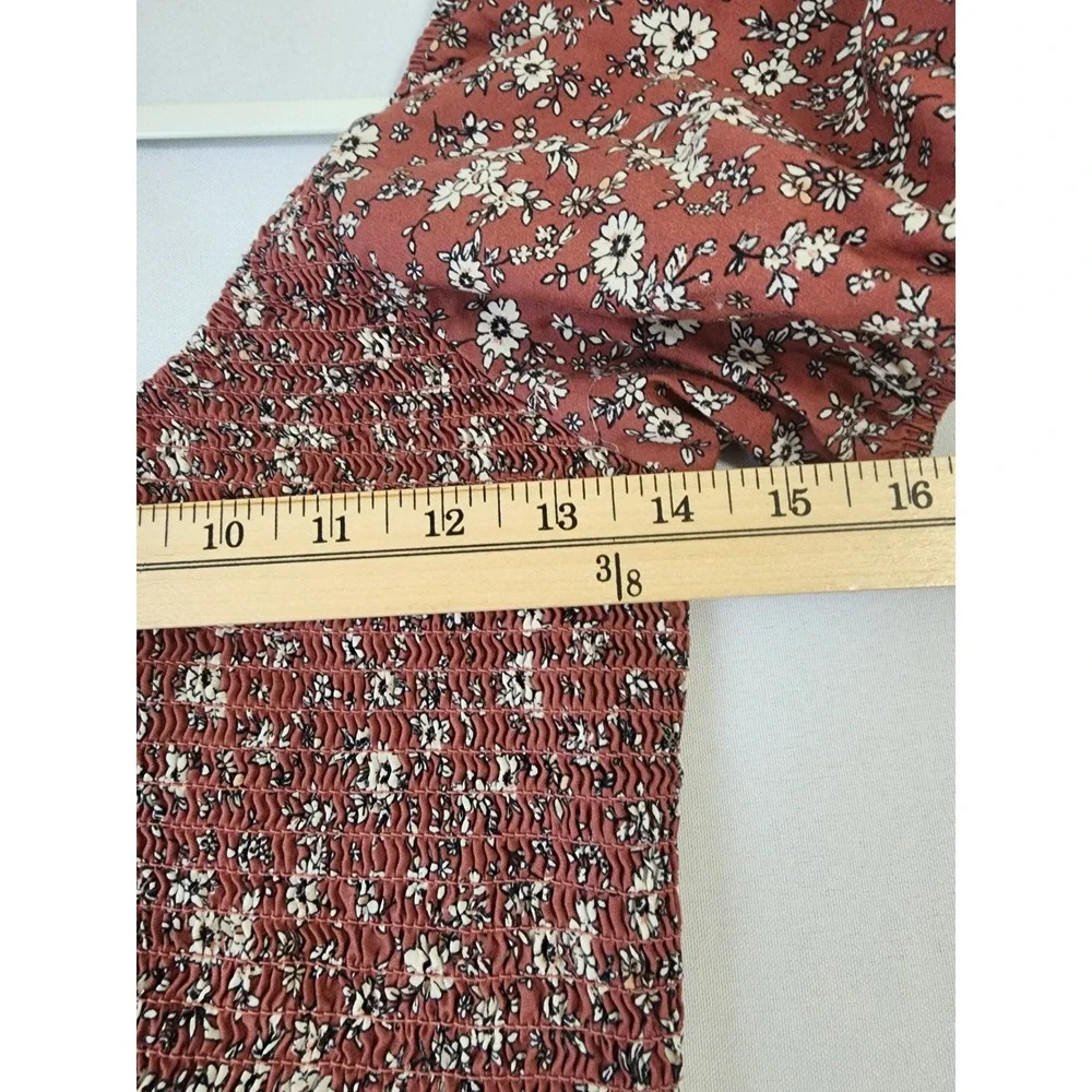 Altar'd State Floral Smocked Crop Top Rust Puff Sleeve Tie Back KEMLA U50 Small - Picture 5 of 9